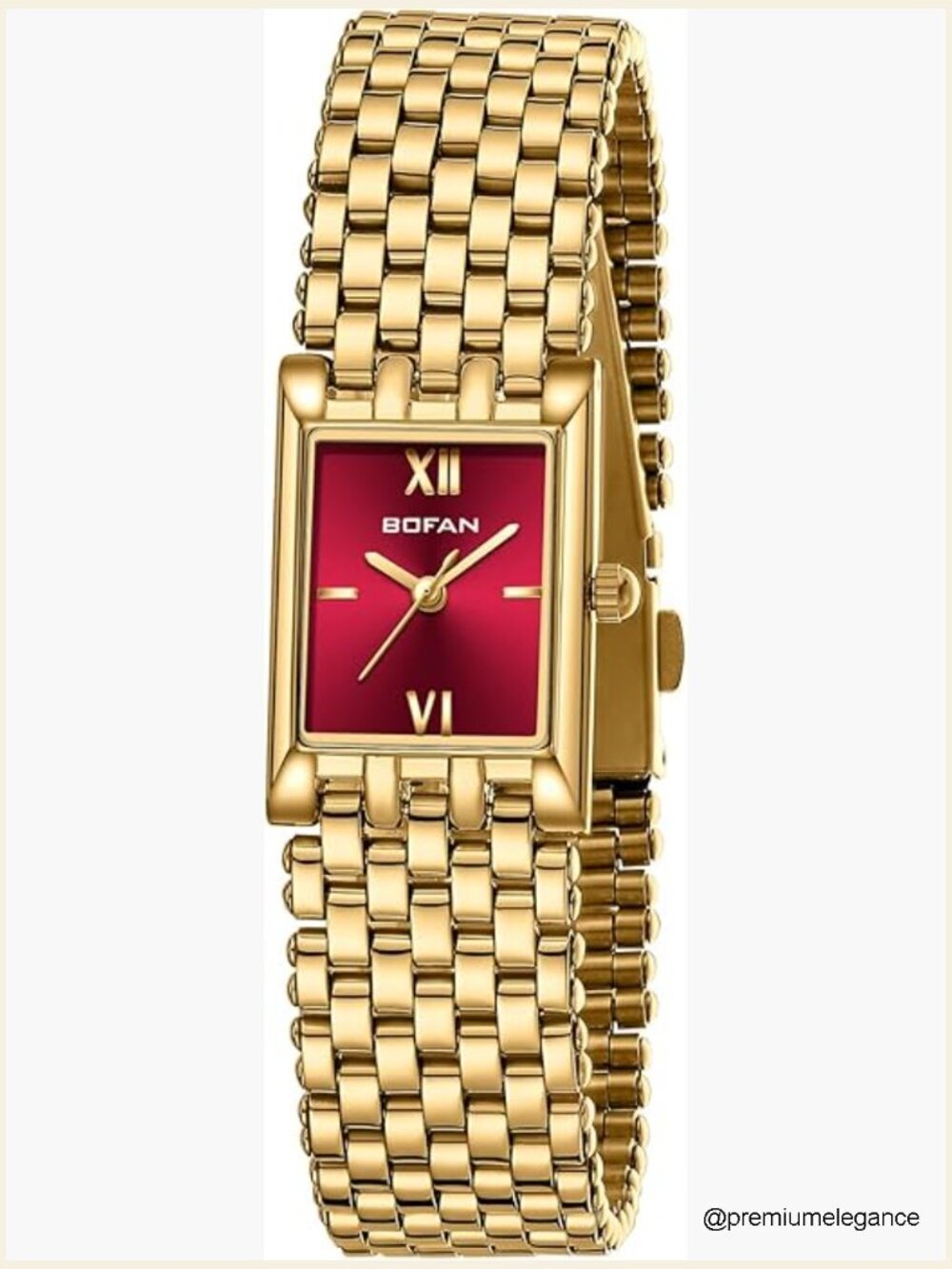 Luxury Gold Square Quartz Watch Stainless Steel Bracelet Waterproof 30M